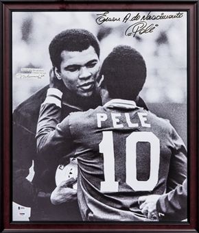 Muhammad Ali Signed Cut Affixed to Pele "Edson Arantes do Nascimento" Full Name Signed 23x27 Framed Canvas (JSA, PSA/DNA & Beckett)